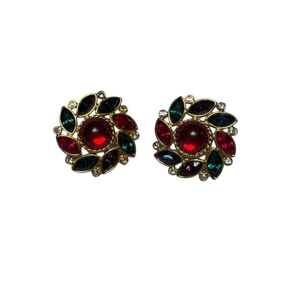 Bright and Bold Multicolored Rhinestone Post Back Stud Earrings - Picture 1 of 3